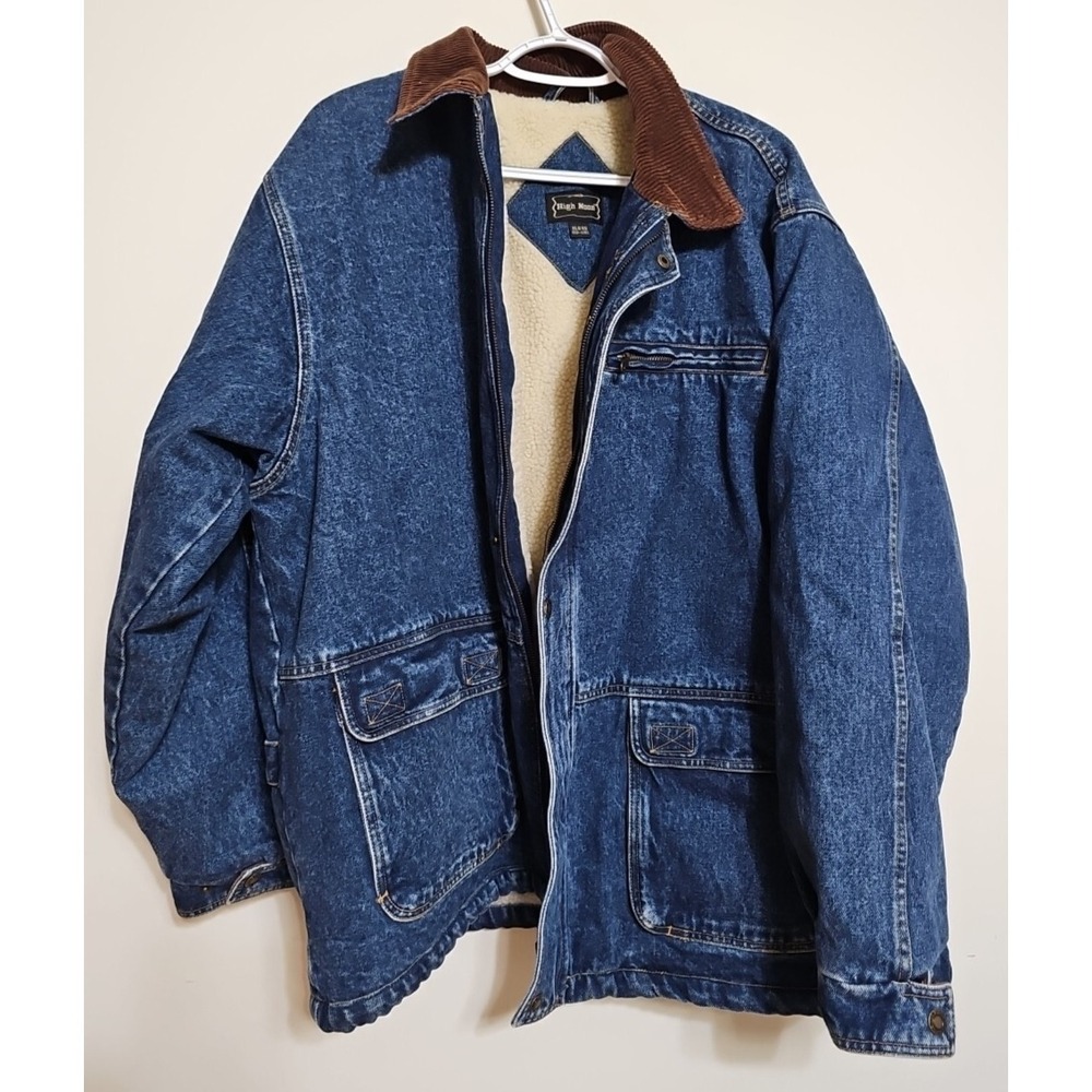 Vintage High Noon Sherpa Lined Denim Jean Jacket Mens XL